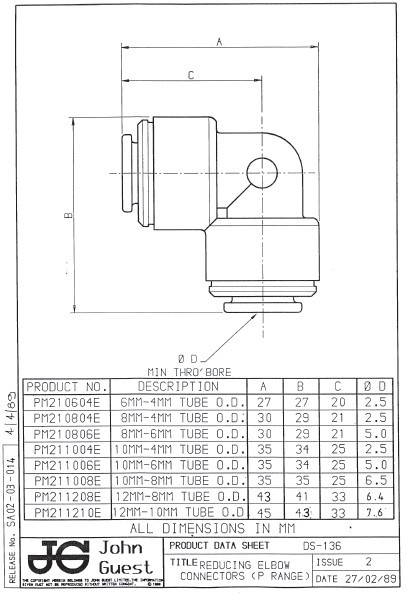 6mm - 4mm Reducing Elbow Connector PM210604E